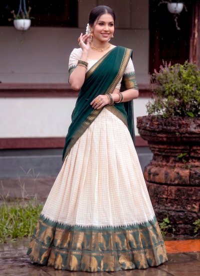 Sorcerous Poly Cotton Cream Weaving Designer Lehenga Choli