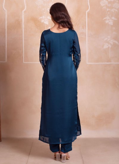 
                            Specialised Blue Satin Readymade Salwar Kameez