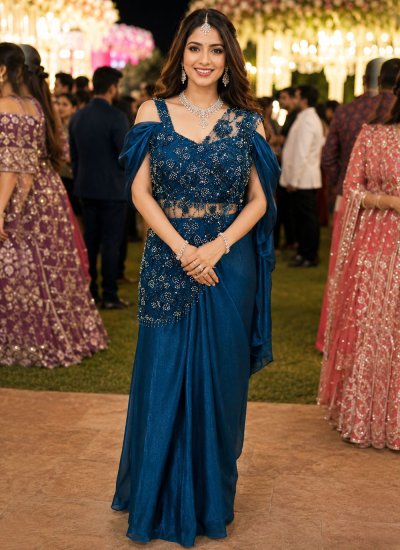 Spectacular Embroidered Satin Classic Saree
