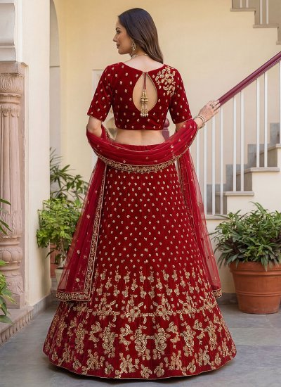 
                            Spectacular Red Sequins Velvet Trendy Lehenga Choli