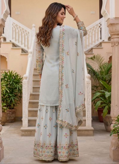 
                            Spellbinding Aqua Blue Palazzo Salwar Kameez