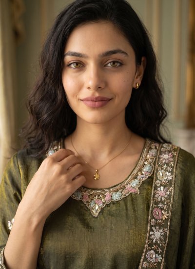 
                            Staggering Silk Green Trendy Salwar Kameez