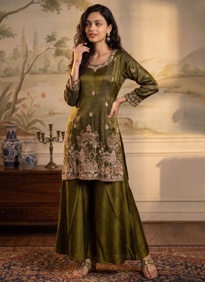 Staggering Silk Green Trendy Salwar Kameez