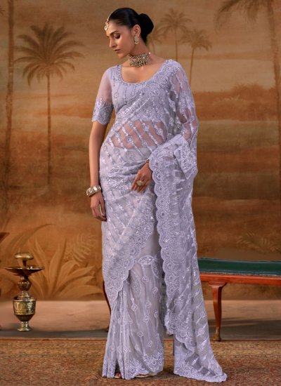 Staring Lavender Embroidered Classic Saree