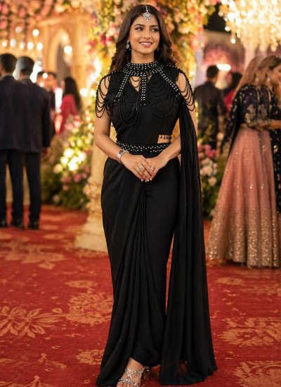 Staring Lycra Black Embroidered Classic Saree