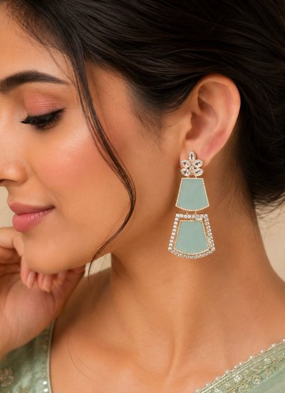 
                            Stone Work Ear Rings in Sea Green Colour