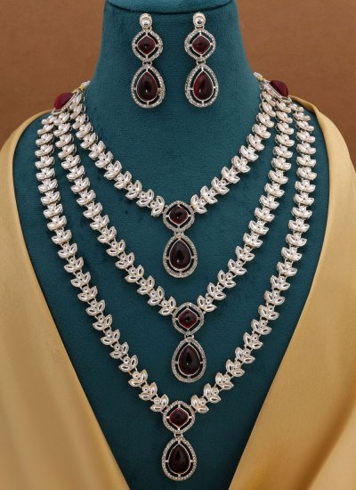 Stone Work Maroon Necklace Set