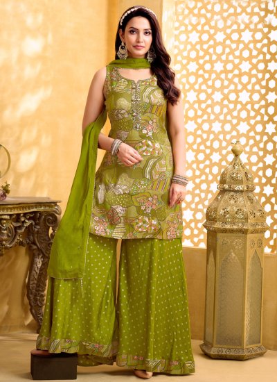 Strange Silk Green Readymade Salwar Kameez