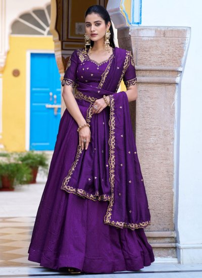 
                            Stupendous Silk Purple Plain Designer Lehenga Choli