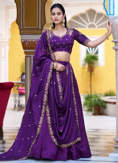 Stupendous Silk Purple Plain Designer Lehenga Choli