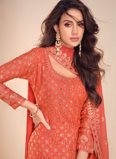 
                            Stylish Embroidered Orange Palazzo Salwar Kameez 