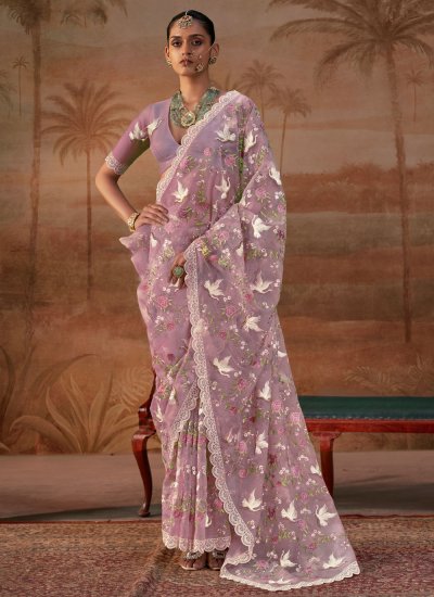 Suave Organza Embroidered Contemporary Saree