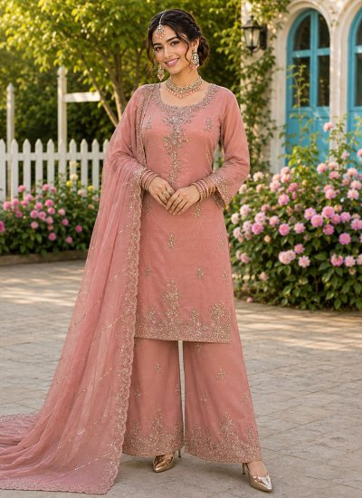 Subtle Fancy Fabric Peach Readymade Salwar Kameez
