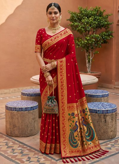 Subtle Meenakari Banarasi Silk Red Classic Saree