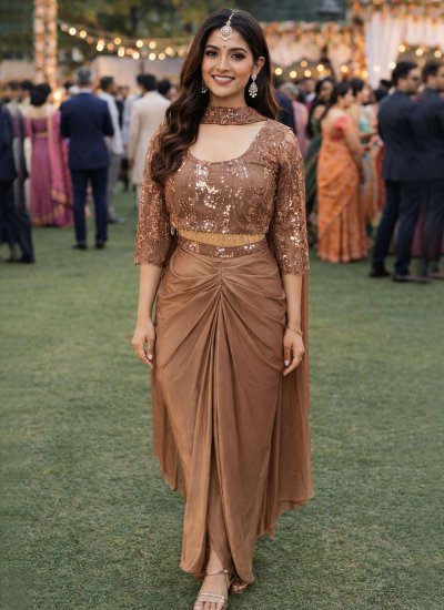 Sumptuous Brown Lycra Readymade Salwar Kameez