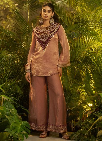 Sunshine Brown Embroidered Palazzo Salwar Kameez