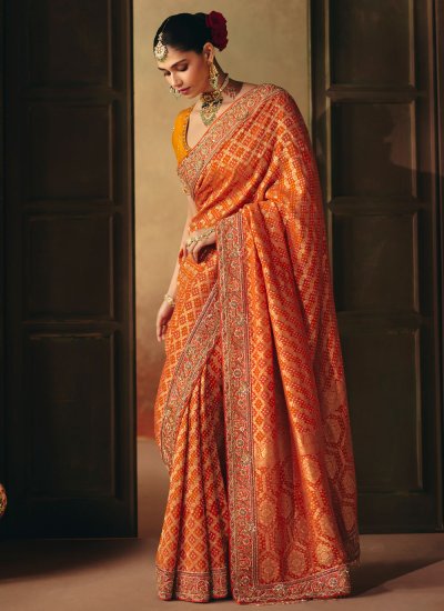 
                            Sunshine Zardosi Work Pure Georgette Orange Classic Saree