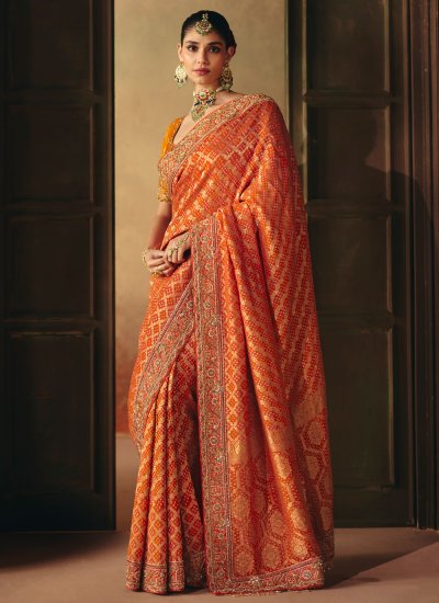 Sunshine Zardosi Work Pure Georgette Orange Classic Saree