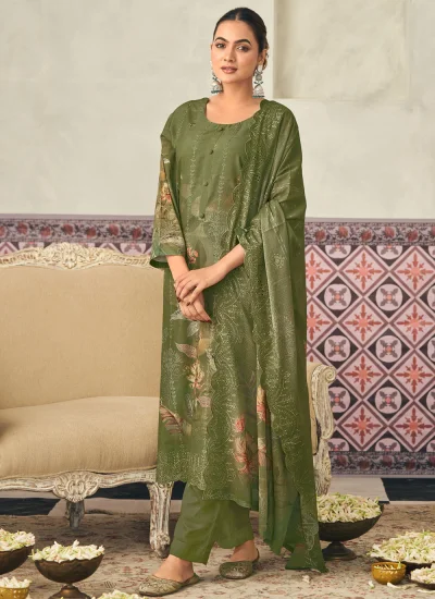 Superlative Digital Print Cotton Lawn Green Salwar Suit