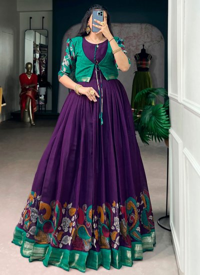 Surpassing Purple Chanderi Designer Gown