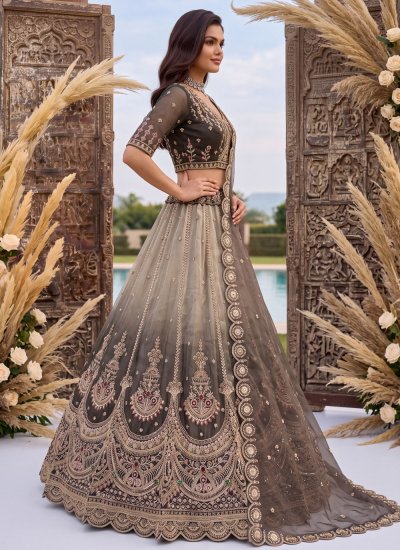 
                            Swanky Silk Handwork Grey Lehenga Choli