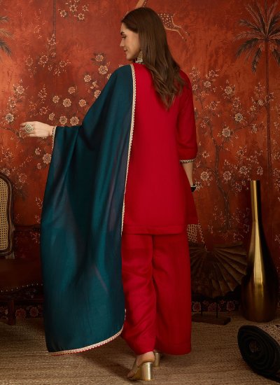 
                            Swanky Vichitra Silk Embroidered Red Trendy Salwar Kameez