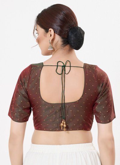 
                            Tafeta Silk Green Zari Designer Blouse