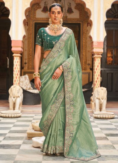 Tantalizing Tissue Sea Green Contemporary Saree