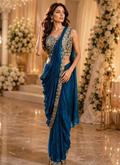 Teal Ceremonial Trendy Saree