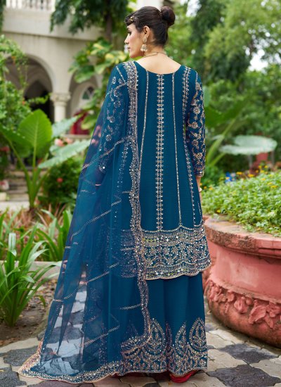 
                            Teal Chinon Ceremonial Trendy Salwar Kameez