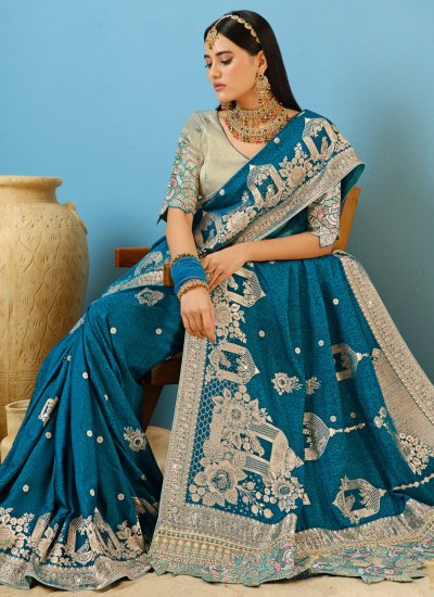 
                            Teal Engagement Silk Traditional Saree