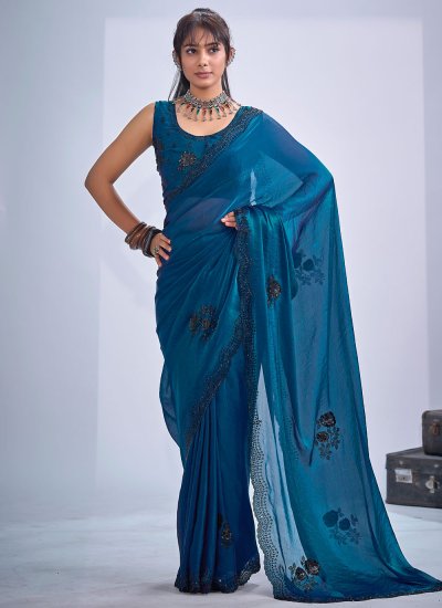 Teal Fancy Engagement Classic Saree