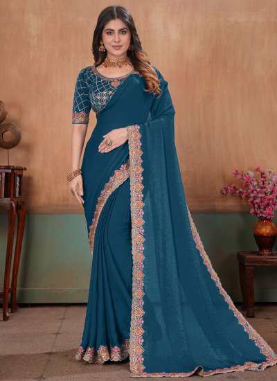 Teal Festival Fandy Saree