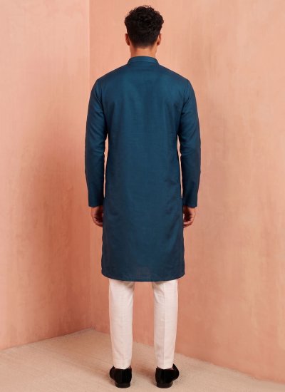 
                            Teal Silk Festival Kurta Pyjama