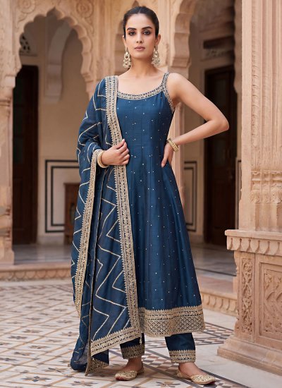 Teal Wedding Georgette Pant Style Suit