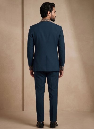 
                            Teal Wedding Satin Jodhpuri Suit