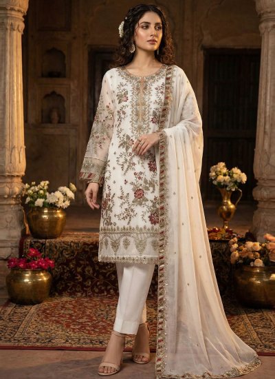 Tempting Chiffon White Sequins Trendy Salwar Kameez