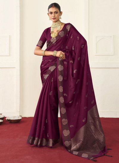 Tempting Silk Woven Purple Traditional Saree