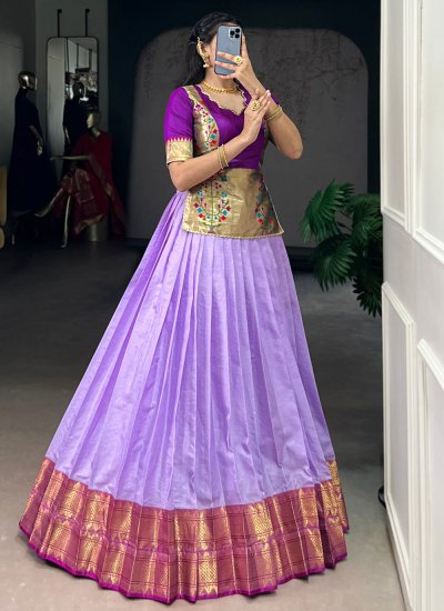 
                            Tempting Weaving Cotton Silk Lavender Trendy Lehenga Choli