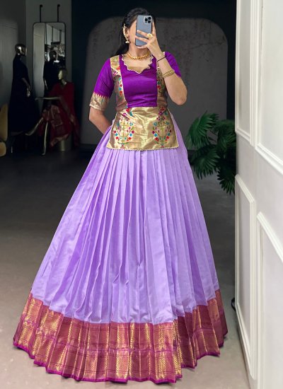 Tempting Weaving Cotton Silk Lavender Trendy Lehenga Choli