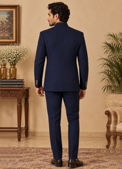 
                            Terry Rayon Embroidered Jodhpuri Suit in Navy Blue Colour