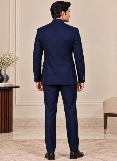 
                            Terry Rayon Navy Blue Plain Jodhpuri Suit