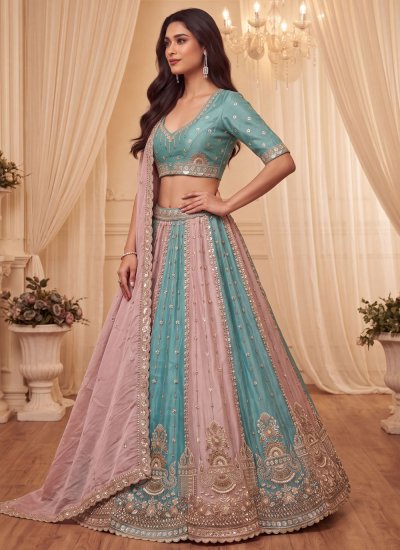 
                            Thread Work Silk Designer Lehenga Choli in Multi Colour