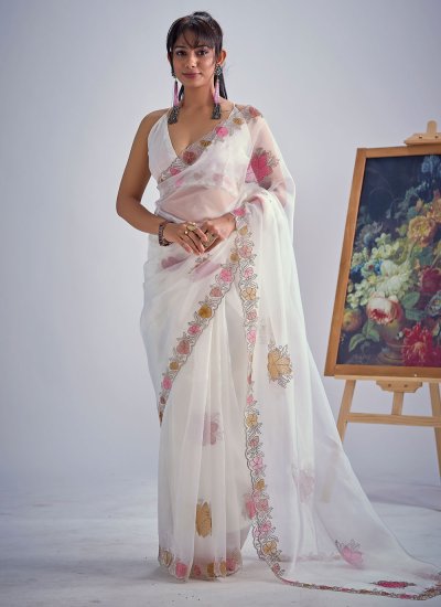 Thrilling White Fancy Tissue Saree