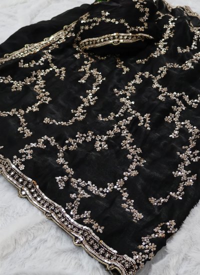 
                            Tiptop Chiffon Black Sequins Saree