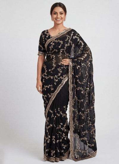 Tiptop Chiffon Black Sequins Saree