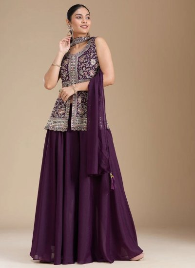 
                            Tiptop Embroidered Wine Georgette Salwar Kameez