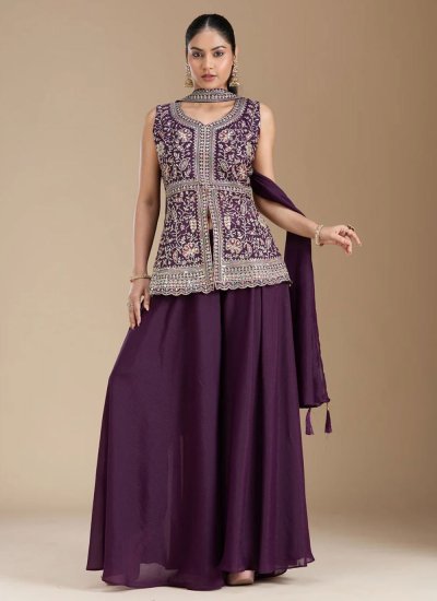 Tiptop Embroidered Wine Georgette Salwar Kameez