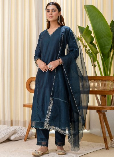 Tiptop Silk Blend Embroidered Teal Readymade Salwar Suit