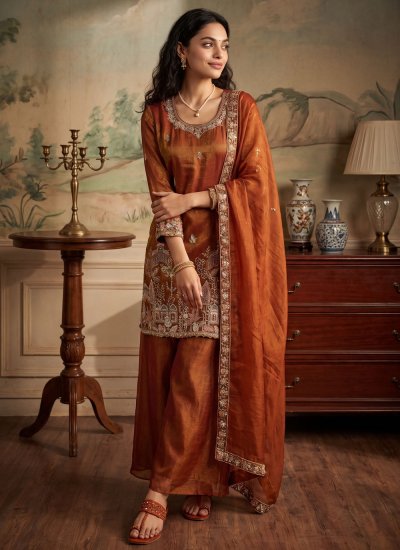 Tissue Brown Readymade Salwar Kameez